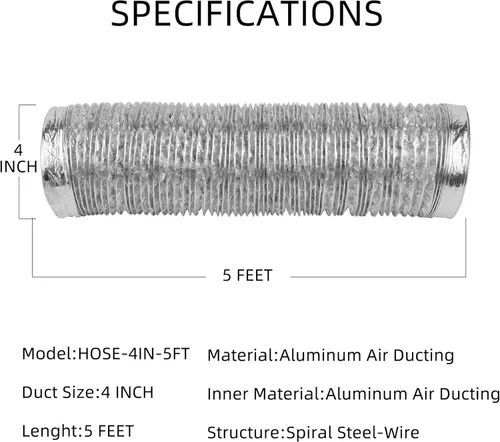 Vista 5 de Manguera de ventilación de secadora flexible de PVC con lámina de aluminio para conductos de ventilación HVAC con 2 abrazaderas