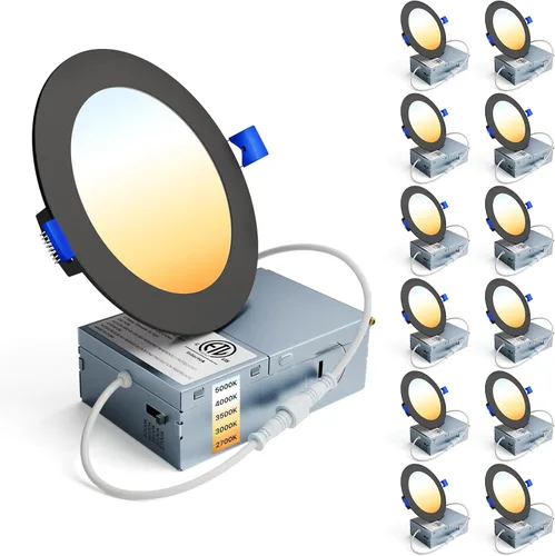 Vista 17 de Ensenior Paquete de 12 Luces LED Empotradas de Techo de 3 Pulgadas, Regulables, 2700K-5000K 5CCT, 500LM 6W 120V, Downlight Tipo Oblea Sin Caja