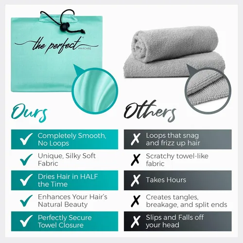 Vista 2 de Envoltorio de toalla de microfibra para el cabello para mujeres - Regalo y viaje - Suave como la seda - Cabello rizado, ondulado, liso para chicas