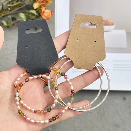 Vista 4 de 200 tarjetas de exhibición de pulsera, tarjetas para collares, tarjetas autoadhesivas de embalaje de joyería, tarjeta de venta para pequeñas Negro