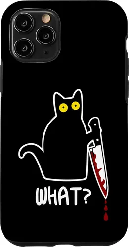 Vista 27 de iPhone 16 Funny Black What Cat - Murderous Kitty Cat with Knife Case