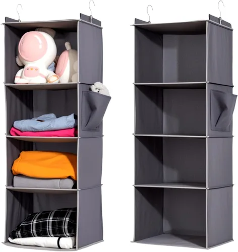 Vista 10 de 2 Packs Hanging Closet Organizer, 4-Shelf Closet Organizers and Storage with Side Pockets, Collapsible Hanging Shelves for Closet & RV & College