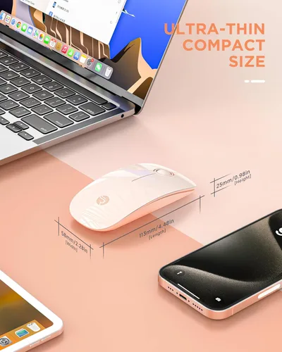 Vista 7 de RAPIQUE - Ratón inalámbrico Bluetooth - (BT5.1+USB) Ratón de computadora delgado de doble modo con clic silencioso, bajo consumo y 1600 DPI, ratón