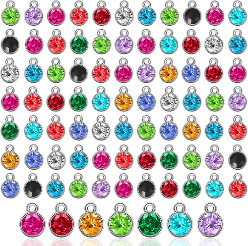 Hicarer 72 piezas cuentas de piedra natal de cristal con dijes para bisutería, cuentas para collar, pulsera, aretes, 7 mm