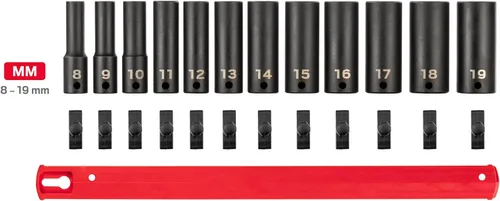Vista 2 de TEKTON Juego de dados de impacto de 6 puntos profundos de 3/8 pulgadas con riel, 12 piezas (0.315-0.748 in) SID91103