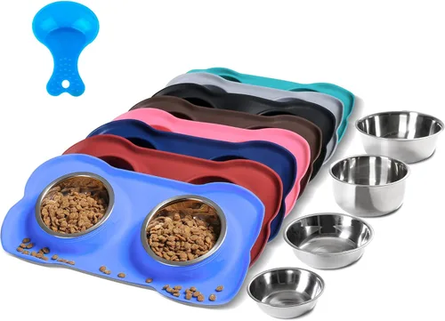 Vista 9 de Hubulk - Comedero doble de acero inoxidable con base de silicona antideslizante antiderrames y pala para alimento, para perros pequeños, medianos