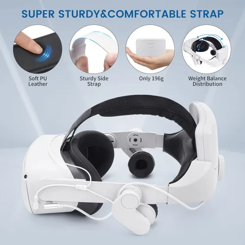 Vista 5 de Headphone Head Strap with Battery for Meta Quest 2,M3 Plus Comfort Audio Elite Strap with 8000mAh Battery Pack for Extend Playtime and Enhanced