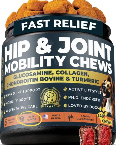 Glucosamina condroitina para perros – Suplemento de cadera y articulaciones con MSM, cáñamo y cúrcuma – Masticables de movilidad avanzada para