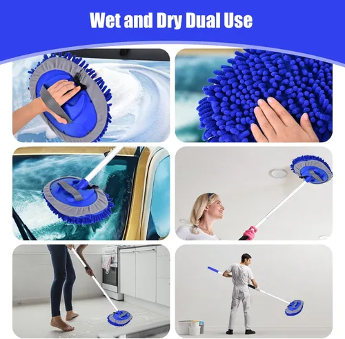 Vista 6 de Cepillo de lavado de automóvil de 62 pulgadas con mango largo y cepillo de lavado de autos, kit de cepillo de limpieza de microfibra para automóvil