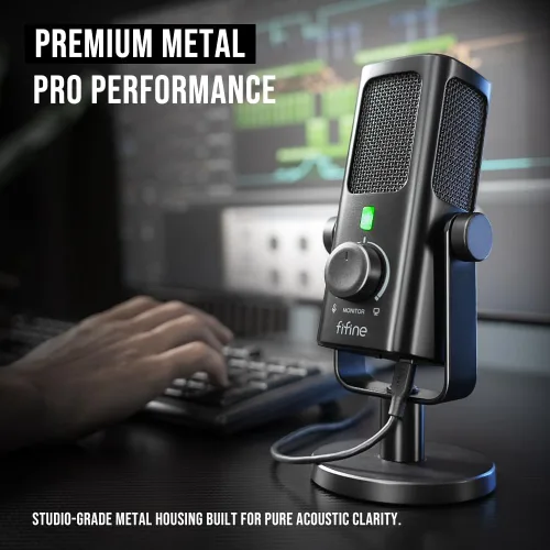Vista 9 de FIFINE Micrófono de condensador USB para grabación de estudio/transmisión de computadora, micrófono de metal de escritorio para creación vocal