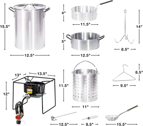 Vista 7 de Barton Juego completo de freidora de propano de 30 cuartos de galón de pavo y 10 cuartos de galón, freidora de pescado, quemador de 37,000 BTU
