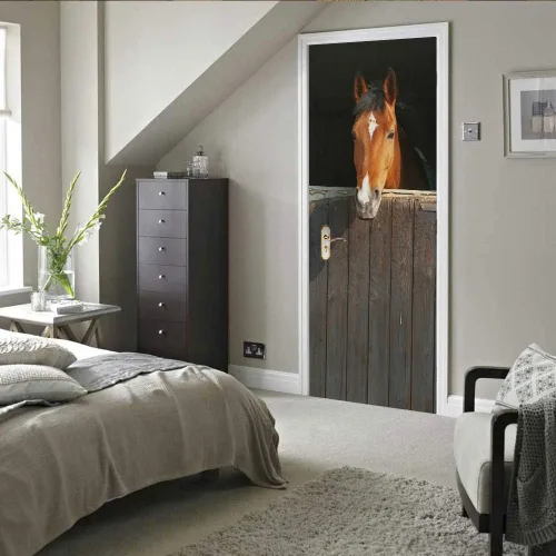Vista 114 de Calcomanías 3D para puerta, murales para despegar y pegar, papel tapiz de caballo, calcomanías autoadhesivas extraíbles de PVC, impermeable, póster