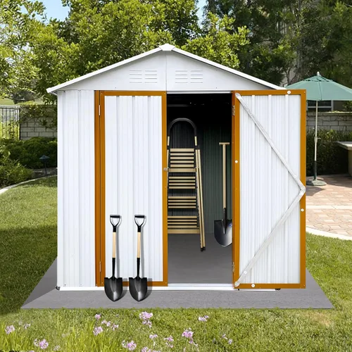 Vista 4 de Cobertizo de almacenamiento para exteriores de 6 x 4 pies, impermeable, cobertizos de jardín de metal con 2 puertas con cerradura y base de base