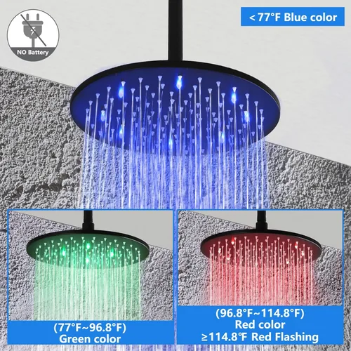 Vista 4 de SKOWLL Sistema de grifo de ducha de baño, montaje en techo, juego de cabezal de ducha LED de 12 pulgadas con válvula mezcladora de ducha de 2