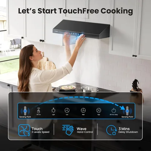 Vista 4 de VIKIO HOME Campana extractora para debajo del gabinete de 30 pulgadas, 900CFM, campana extractora de acero inoxidable para cocina, control