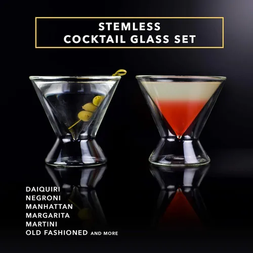 Vista 2 de Copas de Martini Dragon Glassware, sin plomo aislante de doble pared vasos de cóctel transparente, viene en el embalaje de regalo de lujo, 7 onzas