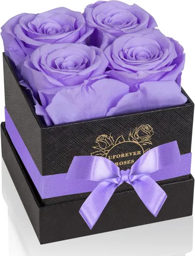 Vista 10 de UFOREVER ROSES Rosas preservadas en caja, 4 piezas, flores preservadas, regalo de rosas para ella, color negro