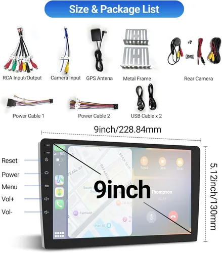 Vista 7 de Haudio Estéreo de auto de doble DIN de 9 pulgadas con Apple CarPlay/Android Auto, pantalla táctil HD con Octa-Core, Mirror Link, 4+64GB, BT 5.1