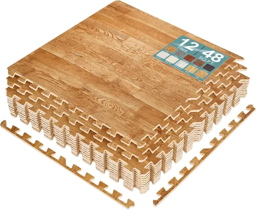 Vista 10 de Sorbus Losetas de suelo de madera veteada, esteras de espuma EVA entrelazadas, losetas de 3/8" de grosor para suelos de madera, esteras de ejercicio