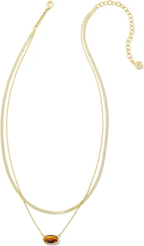 Vista 2 de Kendra Scott Grayson - Collar de espiga multihebra dorado y marrón ojo de tigre, talla única, Latón, Ojo de tigre