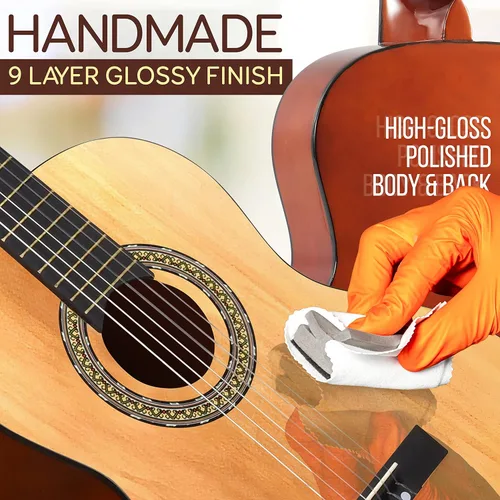 Vista 7 de Pyle - Kit de guitarra acústica clásica de 36 pulgadas junior 6, madera de tilo con bolsa de concierto, afinador, cuerdas de nailon, púas, correa