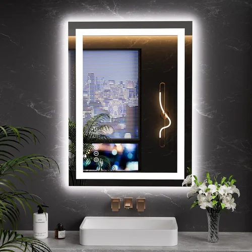 Vista 34 de LOAAO Espejo de Baño LED de 32"X36" con Luces, Anti-Empañamiento, Regulable, Retroiluminado + Iluminado Frontal, Espejo de Tocador de Baño Iluminado