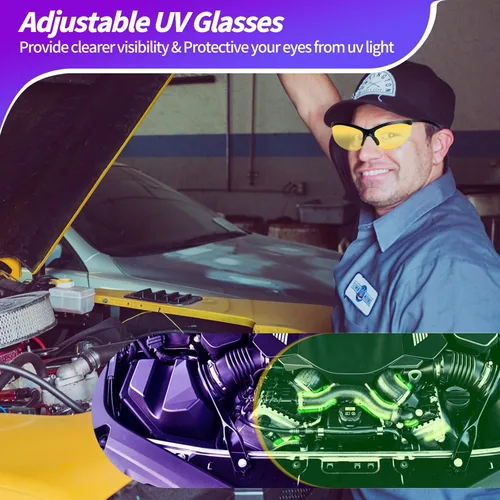 Vista 7 de Detector de fugas de tinte UV para aire acondicionado, kit de herramientas de detección de fugas de tinte UV de CA para auto, 68 LED A/C, detector