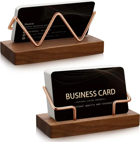 Vista 8 de Amyhill Tarjetero de madera para escritorio, 2 piezas, soporte para tarjetas de visita de madera, soporte para postales para escritorio de oficina