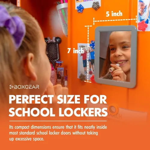 Vista 3 de Boxgear Magnetic Locker Mirror - 5" x 7"- for School Locker, Bathroom, Household Refrigerator, Locker Accessory, Workshop Toolbox or Office Cabinet