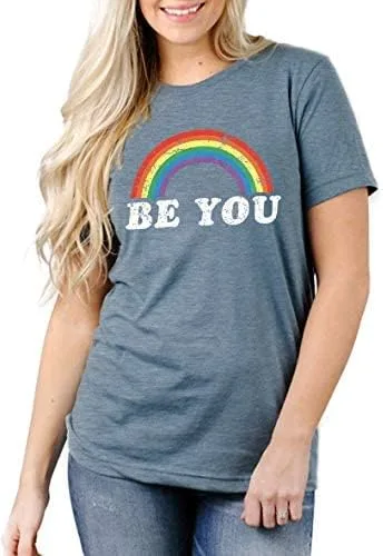 Vista 5 de Camisa de arco iris para mujer, camiseta de orgullo con estampado de arco iris, camisetas casuales de manga corta, Arco iris