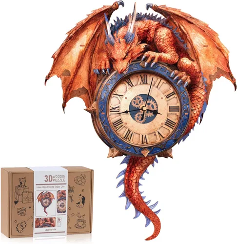 Vista 14 de Rompecabezas de madera 3D para adultos, kit de rompecabezas de reloj de fénix de fuego 3D (con péndulo), rompecabezas 3D para adultos, adolescentes