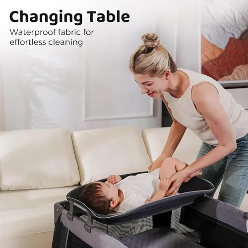 Vista 11 de Corral de juegos para bebé Pamo Babe con dosel, cuna portátil con cambiador