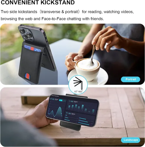 Vista 3 de KIHUWEY Cartera MagSafe con soporte magnético, de cuero seguro y desmontable, con función de atril RFID para iPhone 16/15/14/13/12 Pro Max Plus,