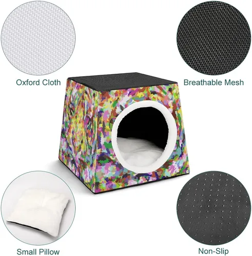 Vista 4 de Cama interior para gatos, sofá para gatos, cubo de gato impreso con almohada pequeña para gatitos, perros pequeños, bloques