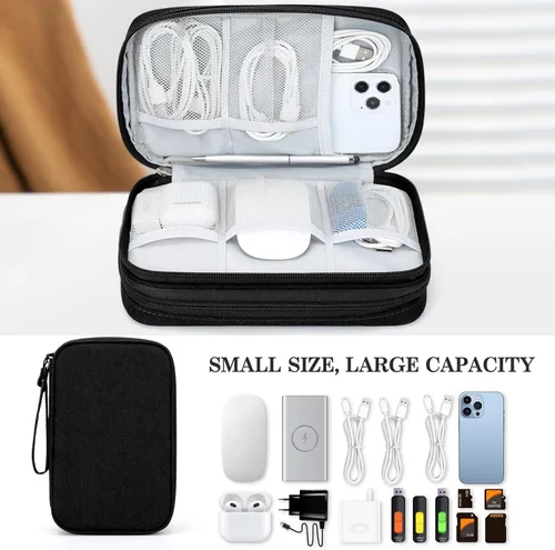 Vista 295 de FYY Organizador para accesorios electrónicos, para viajes, para cables, celular y cargadores, estuche portátil, impermeable, doble capa, bolsa