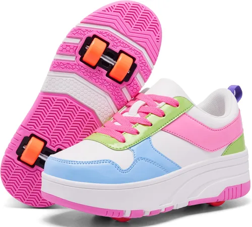 Vista 13 de Zapatillas con ruedas para patinar para niños, niñas y niños, con ruedas desmontables y estilo de moda