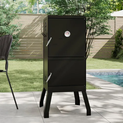 Vista 9 de Happygrill Parrillas de carbón, parrilla vertical de 40 pulgadas con termómetro integrado, amortiguadores de aire ajustables, bandeja de agua