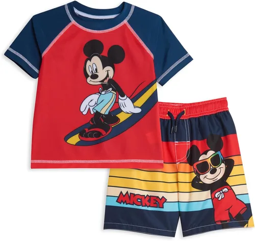 Disney Conjunto de camiseta de protección raglán y traje de baño UPF 50+, tallas de bebé a niño grande (12 meses - 14-16)