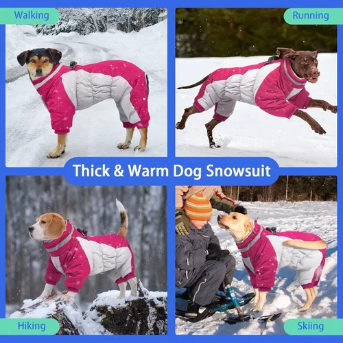 Vista 8 de MIGOHI Abrigo para perro de cuerpo completo - Abrigo de invierno cálido y reflectante para perros pequeños con arnés, chaqueta de cuello alto