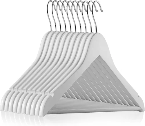 Vista 13 de Casafield - 10 perchas de madera de cerezo para trajes, madera de loto de primera calidad con muescas y gancho giratorio cromado para ropa, abrigos