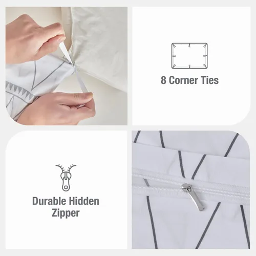 Vista 5 de Lekesky - Juego de funda de edredón de 3 piezas color blanco, estilo bohemio, tamaño Queen, 100% microfibra lavada, ultra suave, transpirable