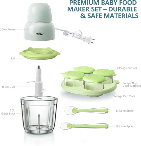 Vista 7 de Bear Fabricante de Alimentos para Bebés, Set de Procesador de Alimentos para Bebés con Envases para Alimentos de Bebé, Cucharas de Silicona