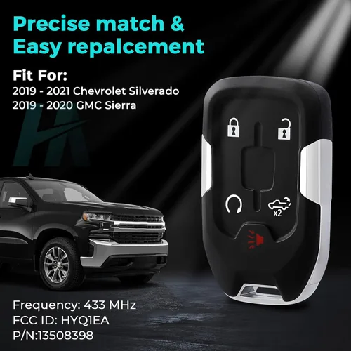 Vista 2 de HelloAuto - Funda para llavero compatible con GMC Sierra 1500 2019 2020 2500HD 3500HD, para llavero Chevy Silverado 2019-2021, funda para llave