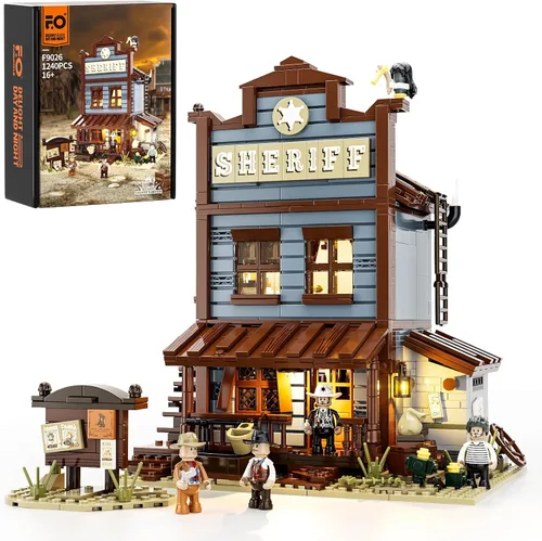 Funwhole Sheriff's-Office Lighting - Juego de ladrillos de construcción – The Old West Sheriff's Office - Juego de modelos de construcción de luz