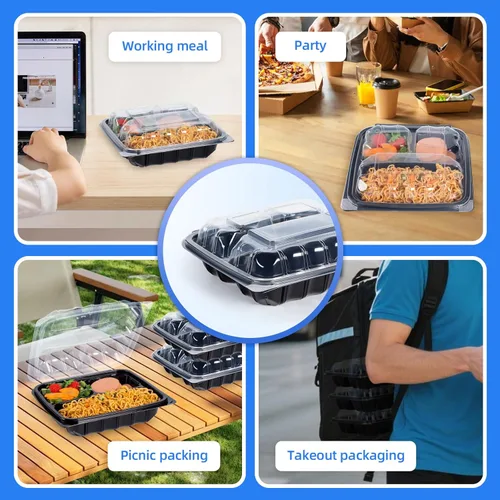 Vista 6 de YANGRUI Recipientes para llevar de 8" 34 oz paquete de 25 - Tapa tipo almeja resistente al vapor Envoltorio retráctil plástico PP sin BPA