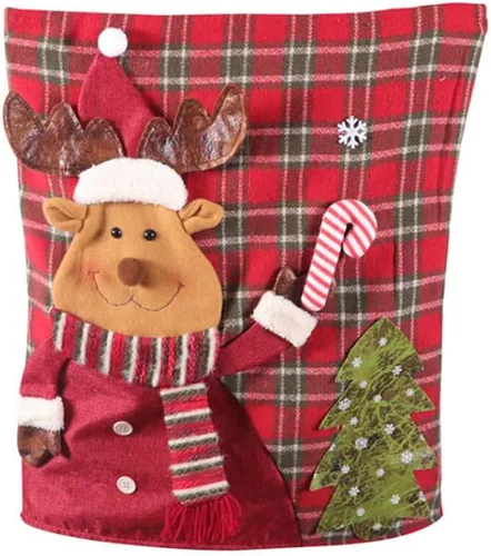 Vista 4 de OJDXDY Funda para silla de ciervo de Navidad, diseño de muñeco de nieve rojo, fundas para respaldo de silla de Navidad, para casa de Navidad