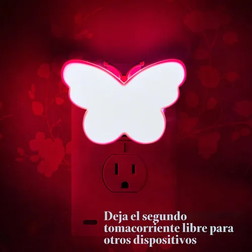 Vista 3 de 2 luces LED de mariposa para niños, lámpara de luz nocturna enchufable a la pared con sensor inteligente del atardecer al amanecer, idea