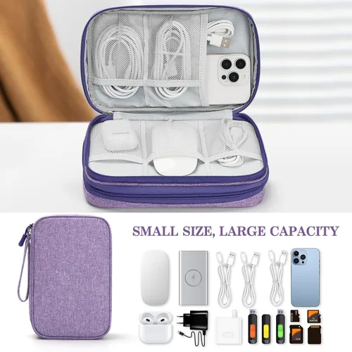 Vista 190 de FYY Organizador para accesorios electrónicos, para viajes, para cables, celular y cargadores, estuche portátil, impermeable, doble capa, bolsa