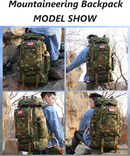 Vista 6 de Mochila impermeable que acampa que camina 70L/100L Molle mochila grande Daypack para viajar, Camuflaje del bosque