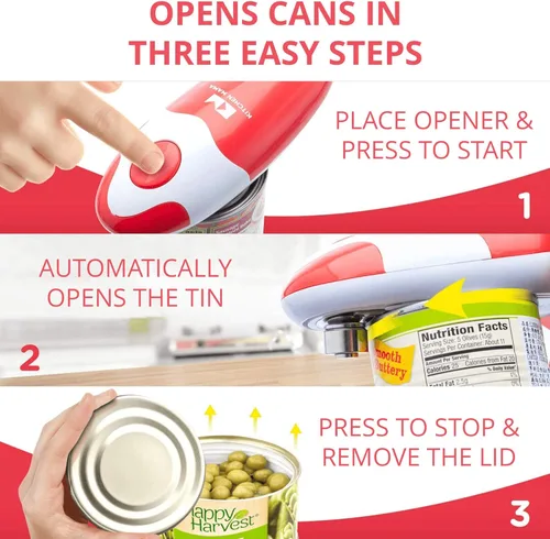Vista 2 de Kitchen Mama Abrelatas Eléctrico Automático: Abre Tus Latas con Una Simple Pulsación de Botón - Automático, Manos Libres, Borde Liso, Funciona
